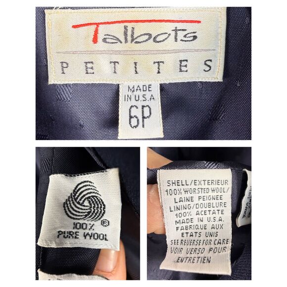 Vintage Talbots Navy Worsted Wool Double Breasted Blazer Gold Buttons, USA Made - Picture 9 of 13